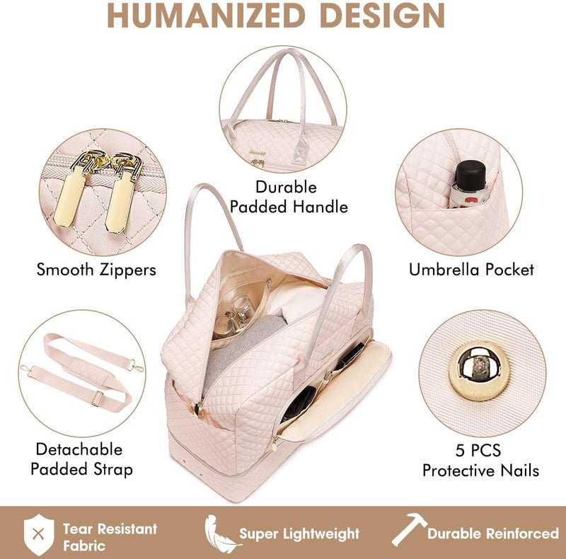 LUOCIP Weekender Overnight Bag Women: Large Travel Duffle Bag with Shoe Compartment & Wet Pocket Carry On Tote Bag Gym Duffel Bag with Toiletry Bag Bag for Hospital Beige - Image 2